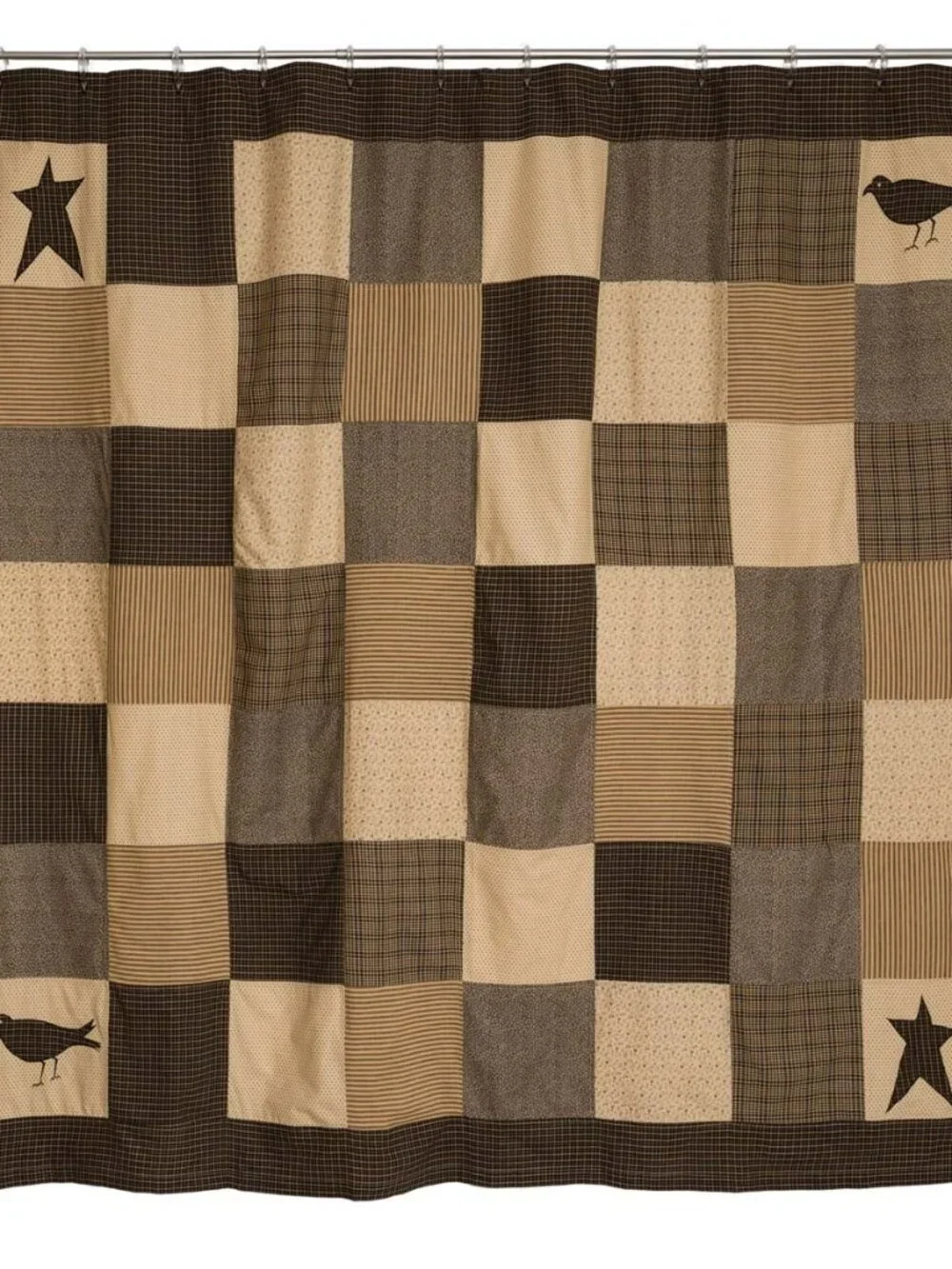 Primitive star and crow patchwork shower curtain 72
